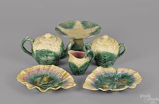 Six pieces of Etruscan majolica, to include a tea