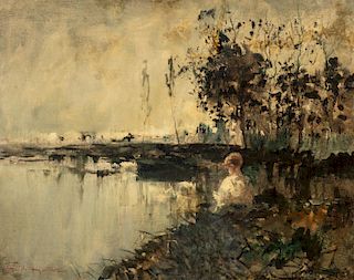 Guido Antonio Mantovani (Milano 1916)  - In riva al lago