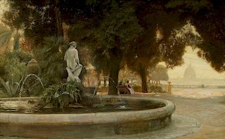 Attribuito a Carl Vilhelm Holsøe (Aarhus 1863 - Asserbo 1935)- The great fountain at the Pincio Walk in Rome