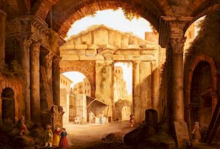 Scuola italiana prima metà del XIX secolo- Rome, life at the Portico d'Ottavia