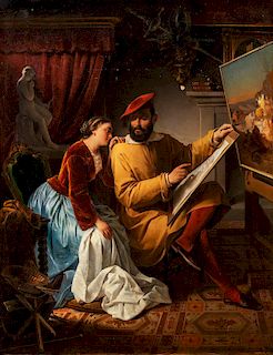 Scuola italiana del XIX secolo- In the painter's study