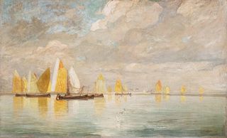 Pietro Fragiacomo (Trieste 1856-Venezia 1922)  - Vele in laguna