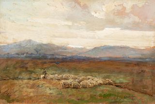 Alberto Carosi (Roma 1891-1967)  - Flock in the Campagna Romana
