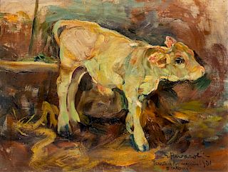 Giuseppe Rivaroli (Cremona 1885-1943)  - The little calf, 1931