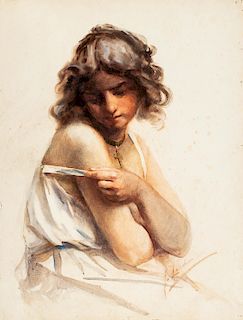 Giuseppe Lallich (Spalato 1867-Roma 1953)  - Pensive girl