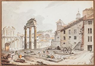 Scuola romana inizi del XIX secolo- Rome, panorama of Campo Vaccino