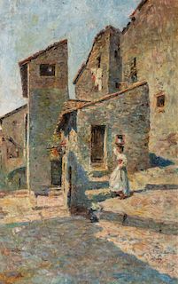 Filippo Mola (Civitavecchia 1849-Brescia 1918)  - Lotto di nove opere con vedute di Roma e del Lazio
