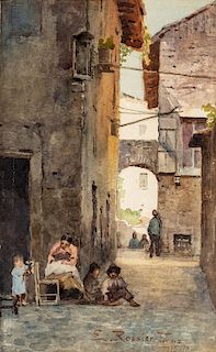 Ettore Roesler Franz (Roma 1845-1907)  - Alley in Tivoli