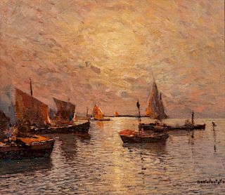 Fausto Pratella (Napoli 1888-1946)  - Venice, boats in the lagoon