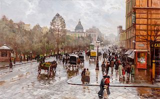 Attilio Pratella (Lugo 1856-Napoli 1949)  - Naples, rainy day in Piazza Cavour