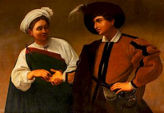 Scuola italiana, ultimo quarto del secolo XVIII, nei modi di Michelangelo Merisi, detto il Caravaggio- The fortune teller