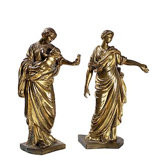 Scuola italiana, secolo XIX- Two female allegorical figures in bronze