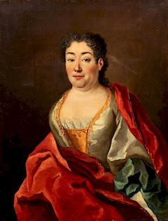 Seguace di  Hyacinthe Rigaud- Portrait of Mademoiselle de Fontanelle