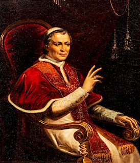 Scuola romana, fine secolo XIX- Portrait of the Pope Pius IX blessing sitting at three quarters, born Giovanni Maria Mastai Ferretti, head of the Cath