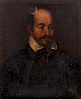 Scuola lombarda, inizi secolo XVII- Half-length portrait of a gentleman in a dark suit with a white collar