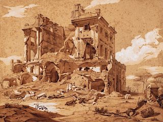 Scuola romana, secolo XIX- Casino dei Quattro Venti in Villa Corsini after the battle of 3rd June 1849