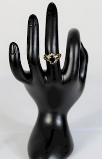 14k Gold Black Sapphire & Diamond Ring
