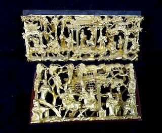 2 CARVED & GILT WOOD ASIAN DECORATIONS