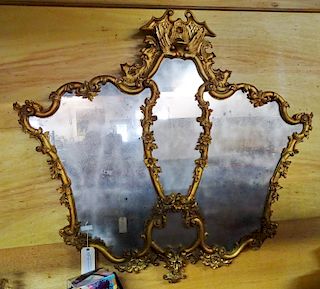 19TH C. GILT FIGURAL TRYPTIC MIRROR 53X59"