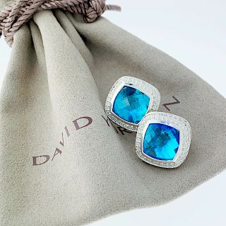 David Yurman Albion 11mm Blue Topaz Diamond Earrings