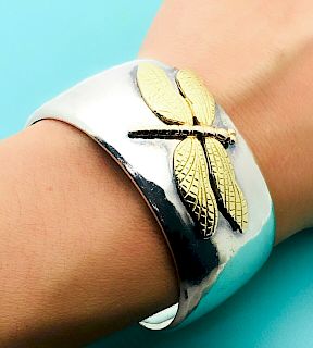 Tiffany & Co Silver 18k Gold  Dragonfly Bracelet  6.5"