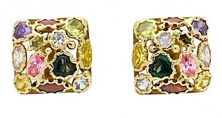 14k Yellow Gold Multi-Stones  Clip-on Earrings 