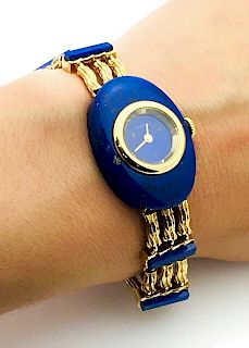 Rare! Cartier  18k Yellow Gold Lapis Lazuli 22.8mm Watch