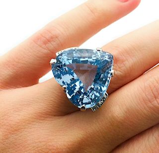 14k White Gold Heart Shape Aquamarine Diamond Ring Size 8.75