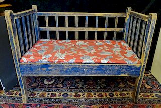 19TH C. PAINTED PINE BENCH