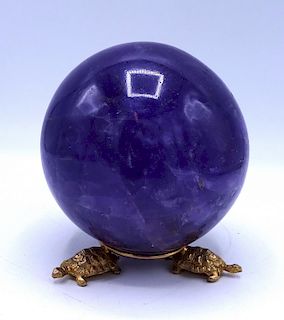 PURPLE ROCK CRYSTAL BALL WITH FIGURAL STAND