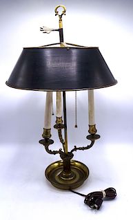 BRASS BOUILLOTTE LAMP WITH TOLE SHADE 