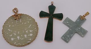 JEWELRY. 14kt Gold and Jade Pendant Grouping.