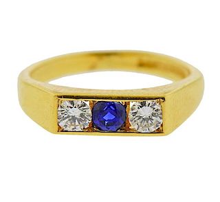 English 18K Gold Diamond Sapphire Band Ring