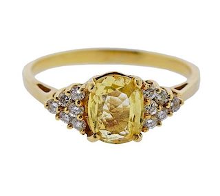 18K Gold Diamond Yellow Sapphire Ring