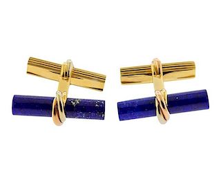 Cartier France 18K Gold Lapis Interchangeable Cufflinks
