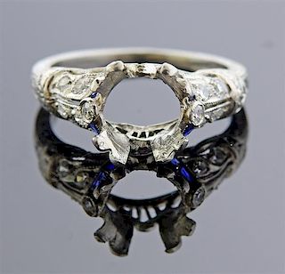 Art Deco Platinum Diamond Sapphire Ring Mounting