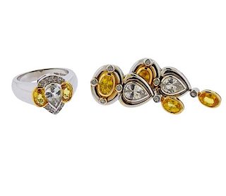 Mayor&#39;s 18K Gold Sapphire Earrings Ring Set