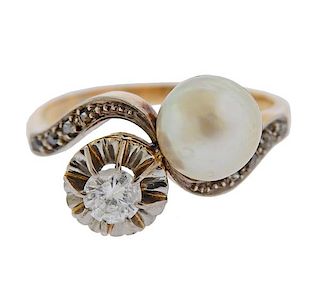 Antique 18K Gold Diamond Pearl Ring