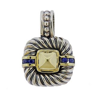 David Yurman Sterling 14K Gold Sapphire Pendant