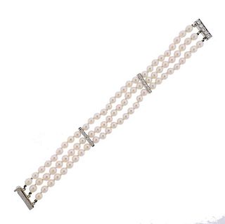 14K Gold Diamond Pearl Bracelet