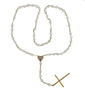 18K Gold Mother of Pear Cross Rosary Necklace