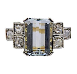 18K Gold Platinum Diamond 10ct Aquamarine Ring