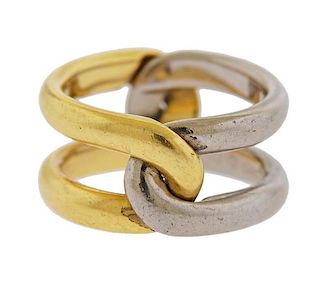 Cartier Rare Interlocking 18K Two Tone Gold Band Ring