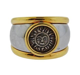 Marina B 18k Gold Steel Sun Coin Ring
