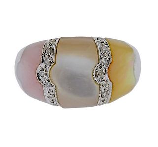 18K Gold Diamond Mother of Pearl Ring
