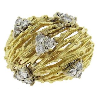 1970s Diamond 18k Gold Dome Ring