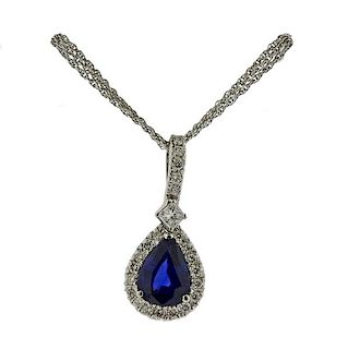 Gold Diamond Sapphire Pendant Necklace