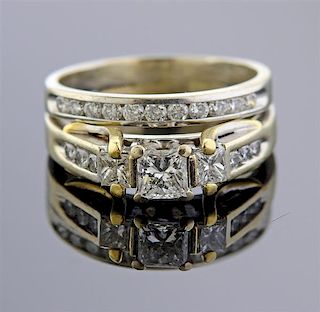 14K Gold Diamond Wedding Bridal Ring Set