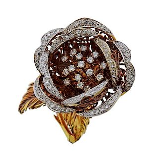 18K Gold Diamond En Tremblant Flower Brooch Pin