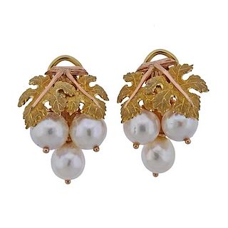 Mario Buccellati Pearl 18k Gold Leaf Earrings